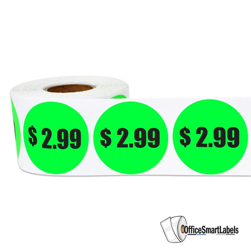 OfficeSmartLabels $2.99 Preprinted Price Stickers - 1.5 Inch Circle Round in Fluorescent Neon Green for Retail Store, Garage Sale, Yard Sale, Flea Market Pricing Labels and More - 300 Labels per Roll - Image 3